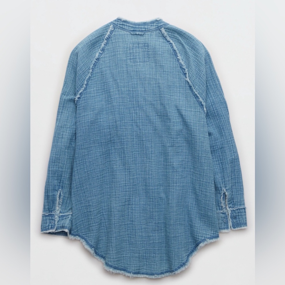 Aerie Gauzy Coverup Shirt, Light Wash, XXL - Picture 5 of 5